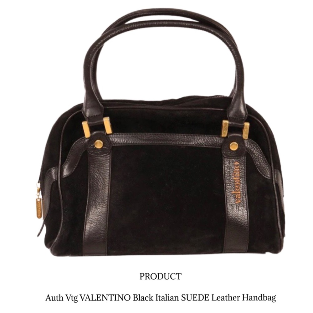 Vtg VALENTINO Black Italian SUEDE Leather Handbag Purse